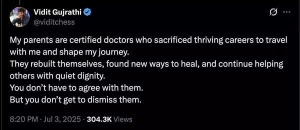 Chess Star Vidit Gujrathi Defends Family After 'Doctor' Status Questioned in Online Spat