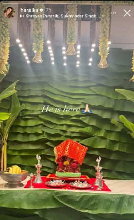 Hansika Motwani is all smiles as she arrives to take Ganpati Bappa home; husband Sohael Khaturiya gives it a miss amid divorce rumours