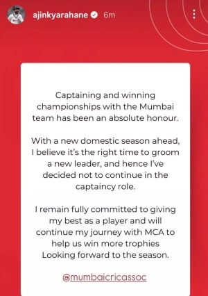 Rahane Resigns as Mumbai Captain, Citing Need for New Leadership; Iyer, Yadav Among Potential Successors
