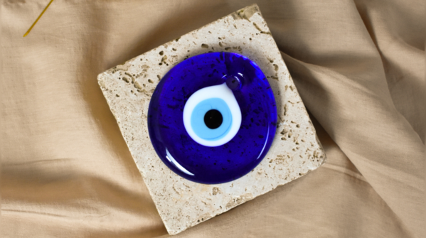 Close-up of an Evil Eye amulet.