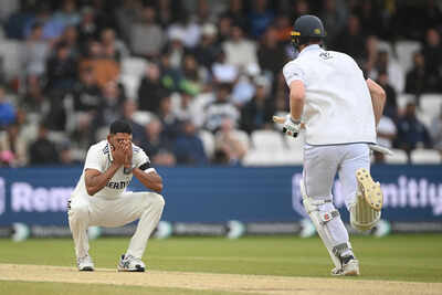 Mohammed Siraj watches England's batting dominance in the first Test.