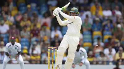 Usman Khawaja at the crease during a Test match.