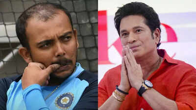 Sachin Tendulkar offering guidance to a young Prithvi Shaw.