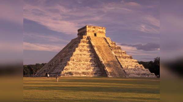 An ancient Mayan city with towering pyramids