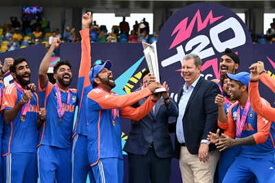Rohit Sharma holding the T20 World Cup trophy