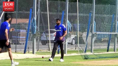 Jasprit Bumrah fine-tuning his bowling during a net session.